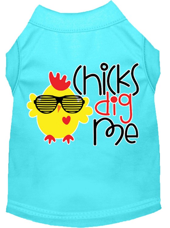 Chicks Dig Me Screen Print Dog Shirt Aqua XS